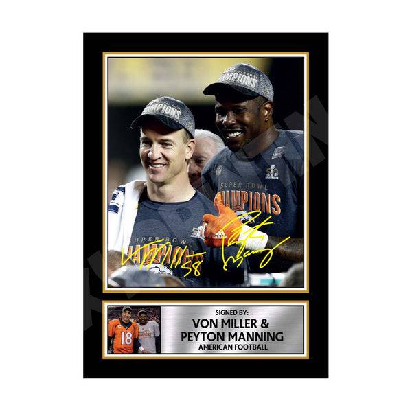 Von Miller & Peyton Manning 2 American Football Printed Signature Print