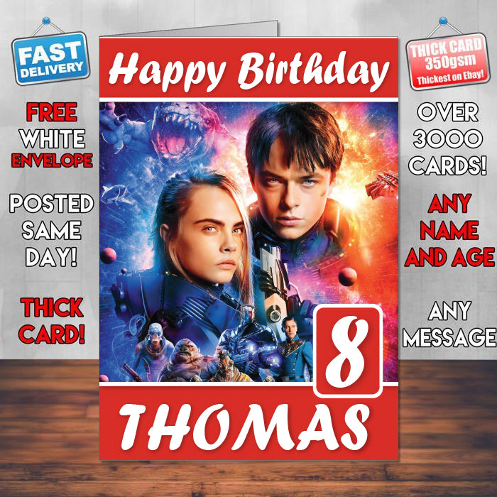 Valerian And The City Of A Thousand Planets Hd Theme Style Personalised Kids Inspired Movie Birthday Card (SA)