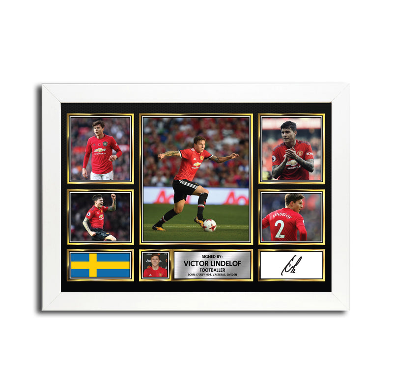 Victor Lindelof MC1675 - Black Frame Autographed Football Poster