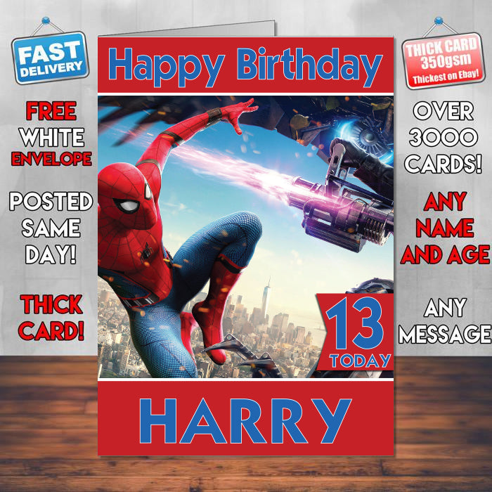 Vulture And Spiderman Homecoming Theme Style Personalised Kids Inspired Movie Birthday Card (SA)