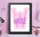 Personalised Name Word Art Poster Print Pink Letter W