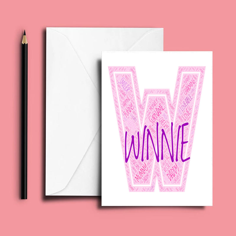 Personalised Name Word Art Poster Print Pink Letter W