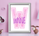 Personalised Name Word Art Poster Print Pink Letter W