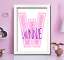 Personalised Name Word Art Poster Print Pink Letter W