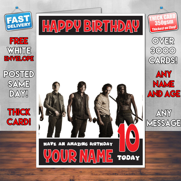 WALKING DEAD BM1 THEME INSPIRED Style PERSONALISED Kids Adult FUNNY Birthday Card