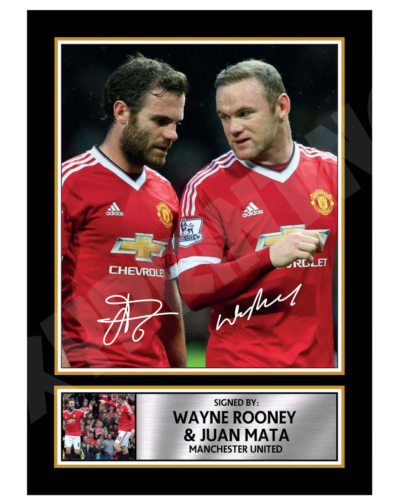 WAYNE ROONEY + JUAN MATA 2 Limited Edition Football Player Signed Print - Football