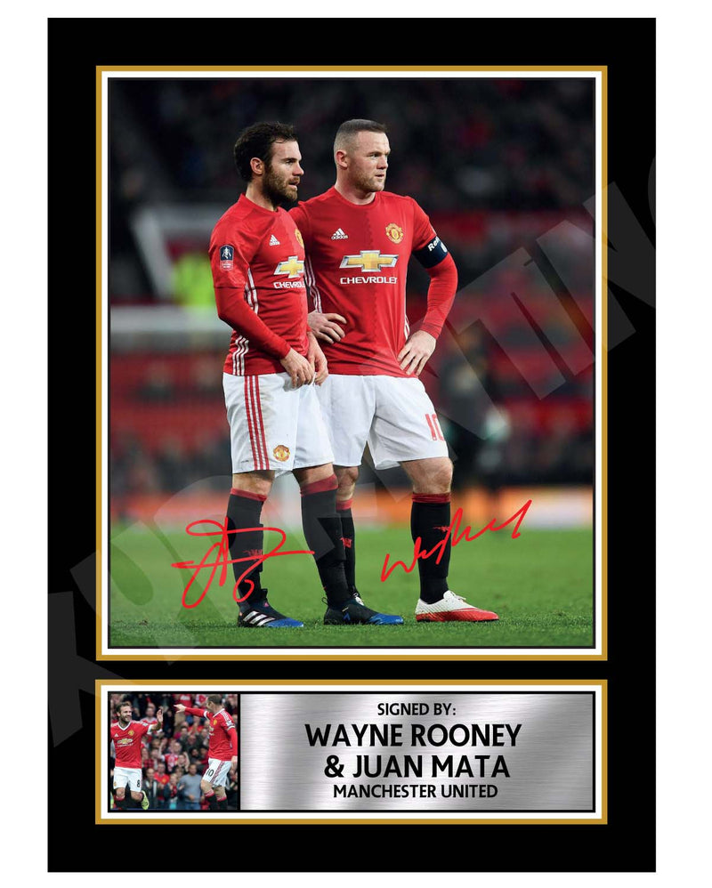 WAYNE ROONEY + JUAN MATA (1) Limited Edition Football Player Signed Print - Football