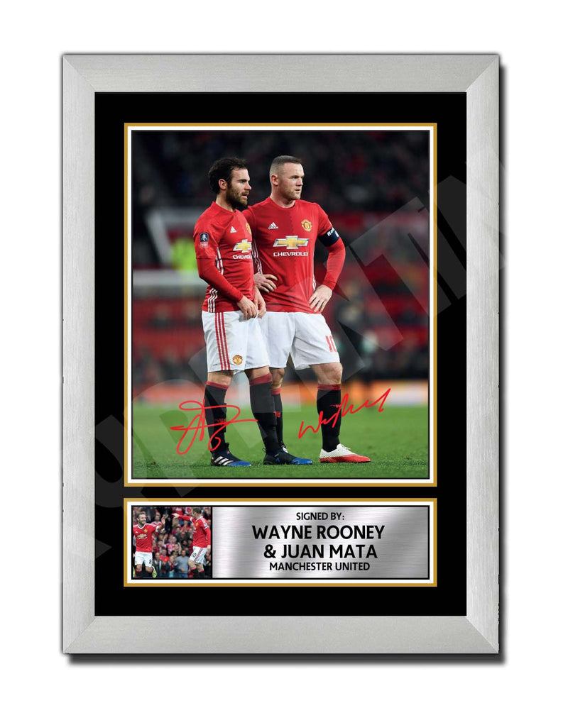 WAYNE ROONEY + JUAN MATA (1) Limited Edition Football Player Signed Print - Football