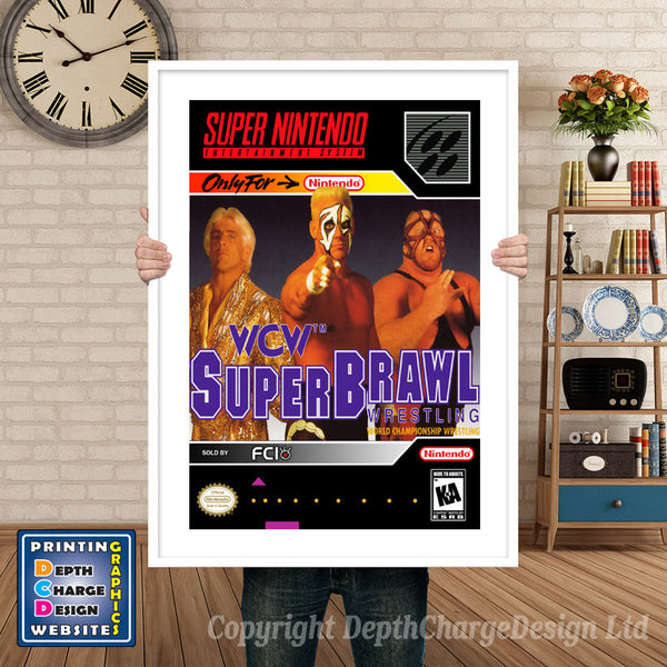 Wcw Super Brawl Wreslting Super Nintendo Game Inspired Theme Retro Gaming Poster