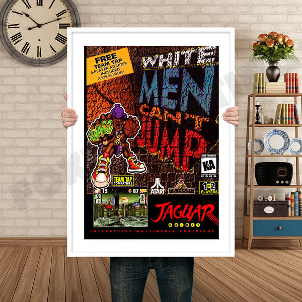 White MEN Cant Jump Jaguar CD Retro Game Inspired Theme Nintendo NES Gaming