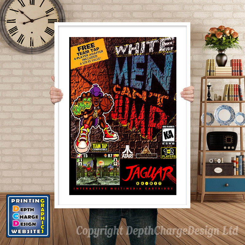 WHITE MEN CANT JUMP JAGUAR CD GAME INSPIRED THEME Retro Gaming Poster A4 A3 A2 Or A1
