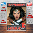 WONDER WOMAN 3 BM2 THEME INSPIRED Style PERSONALISED Kids Adult FUNNY Birthday Card