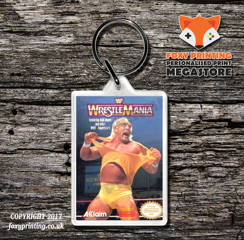 WWF Wrestle Mania Challenge Retro NES Game Cover Art Gaming Keyring