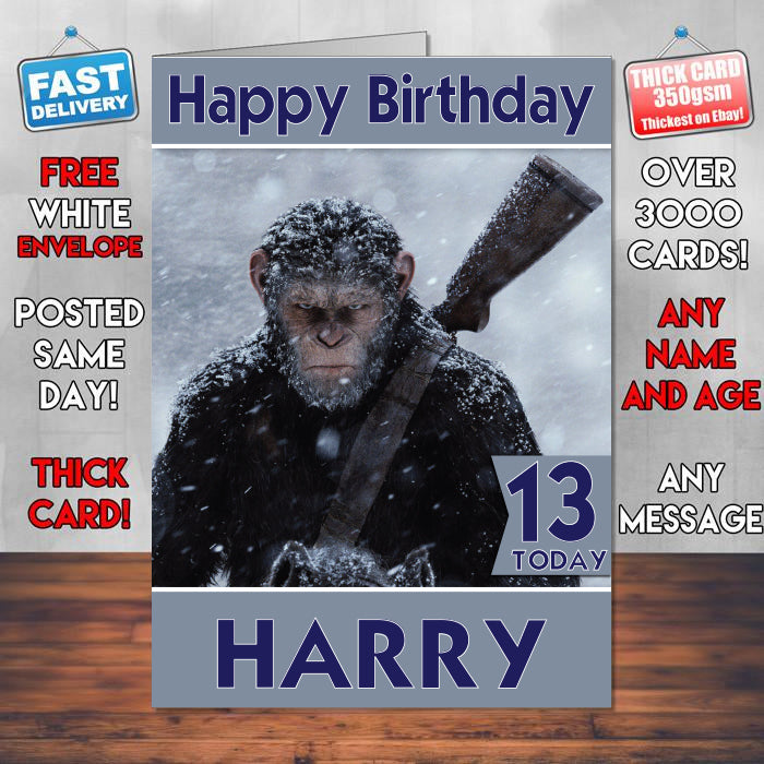 War For The Planet Of The Apes 1 Theme Style Personalised Kids Inspired Movie Birthday Card (SA)