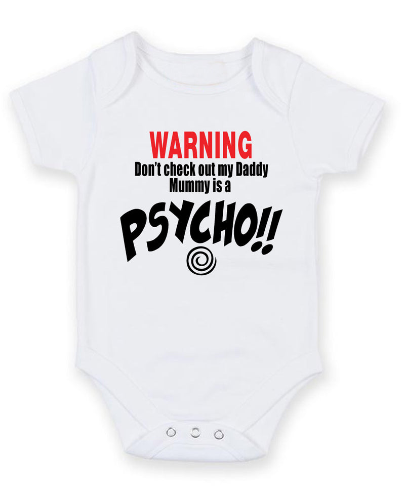 Warning Don't Check Out My Daddy Personalised Baby Boy Girl Unisex Short Sleeve Bodysuit