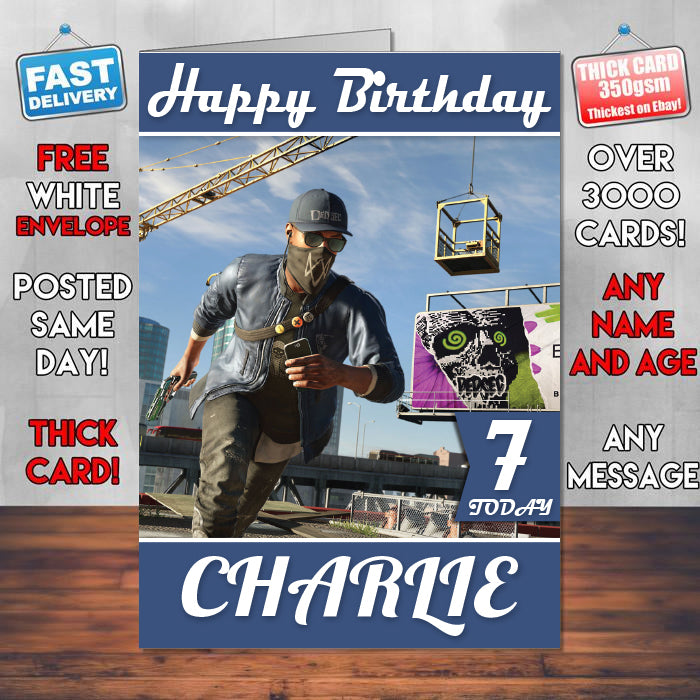 Watch Dogs 2b Inspired Style Game Kids Inspired Birthday Card (SA)