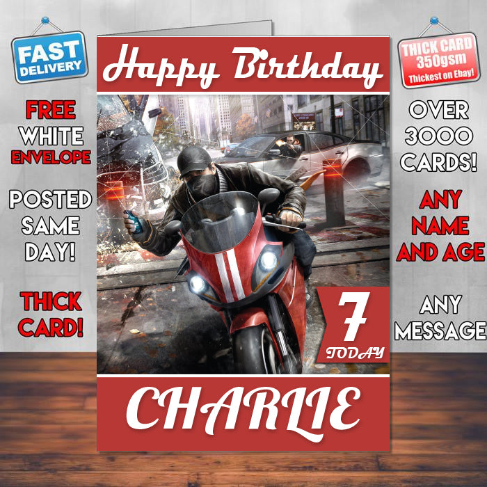 Watch Dogs Inspired Style Game Kids Inspired Birthday Card (SA)