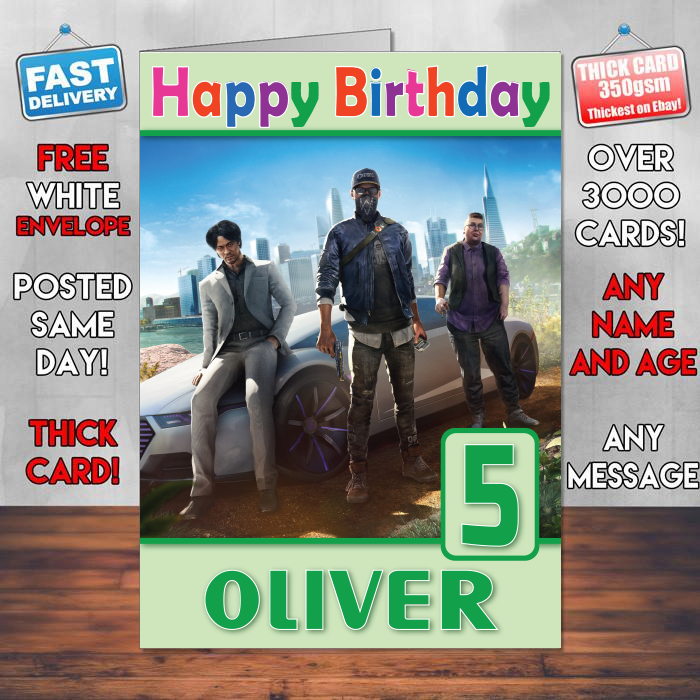 Personalised Watch Dogs 2 Human Conditions Dlc Inspired Style Game Kids Inspired Birthday Card (SA)