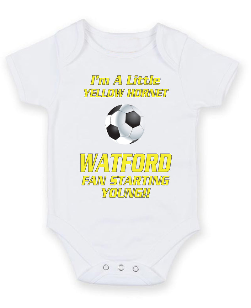 Watford Fan Starting Football Fan Baby Grow Bodysuit