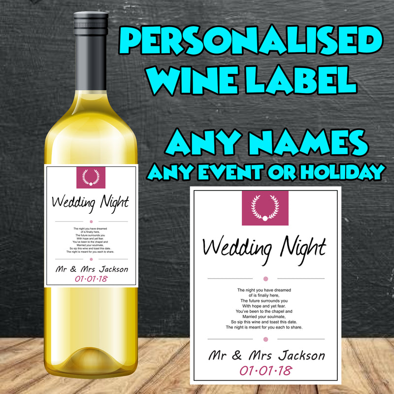 PERSONALISED Wedding Night Wine Bottle Label - custom name bottle lables