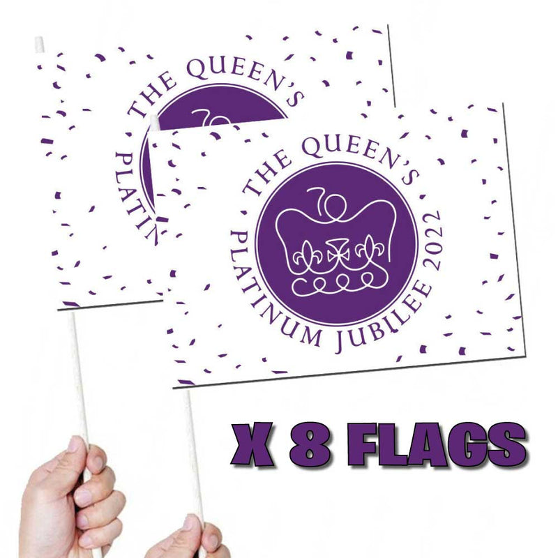 The Queen's Platinum Jubilee White Handwaving Flags X8
