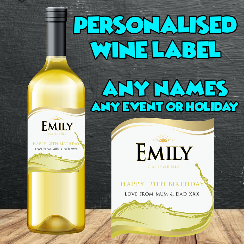 PERSONALISED White Wine Bottle Label - custom name bottle lables
