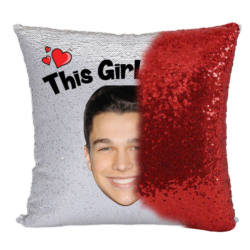 RED MAGIC SEQUIN CUSHION- ANY NAME LOVES AUSTIN MAHONE