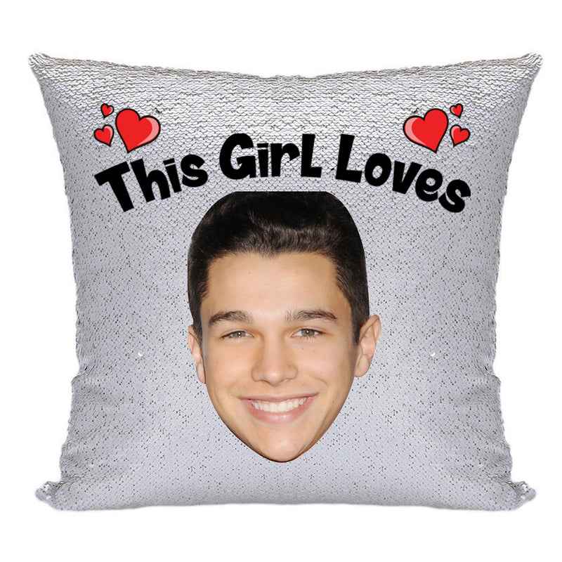 RED MAGIC SEQUIN CUSHION- ANY NAME LOVES AUSTIN MAHONE