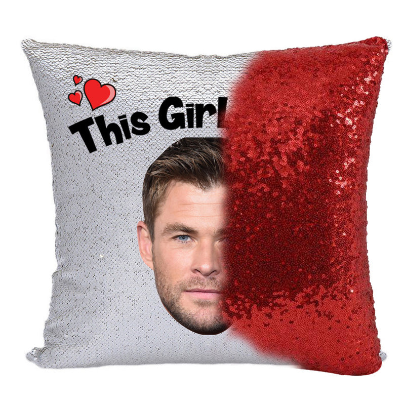 RED MAGIC SEQUIN CUSHION- ANY NAME LOVES CHRIS HEMSWORTH