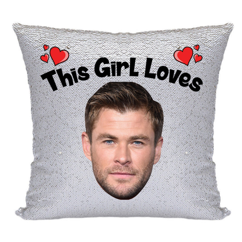 RED MAGIC SEQUIN CUSHION- ANY NAME LOVES CHRIS HEMSWORTH