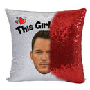 RED MAGIC SEQUIN CUSHION- ANY NAME LOVES CHRIS PRATT