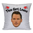 RED MAGIC SEQUIN CUSHION- ANY NAME LOVES CHRIS PRATT
