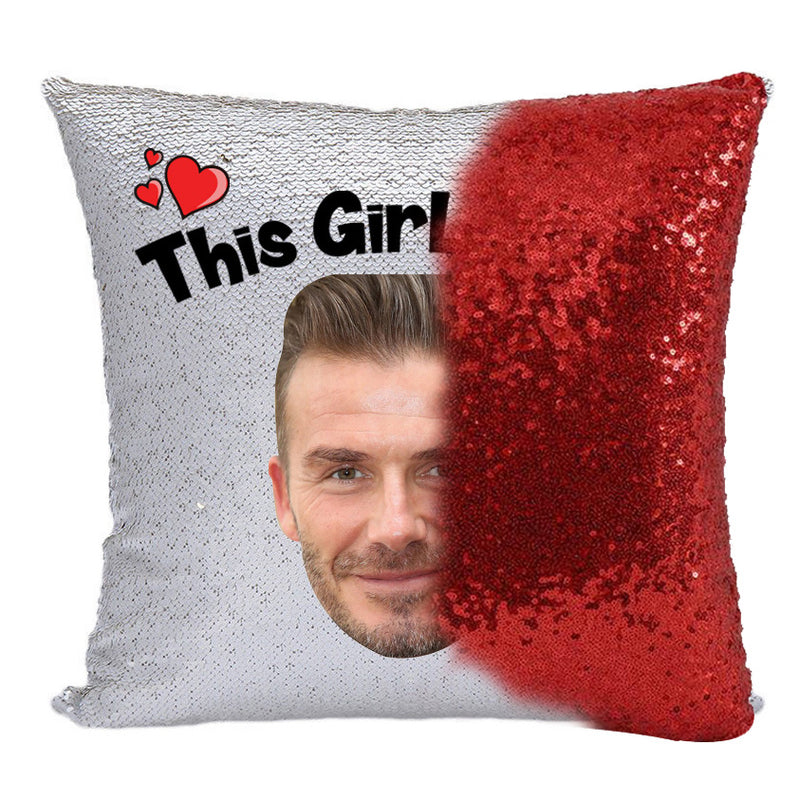 RED MAGIC SEQUIN CUSHION- ANY NAME LOVES DAVID BECKHAM