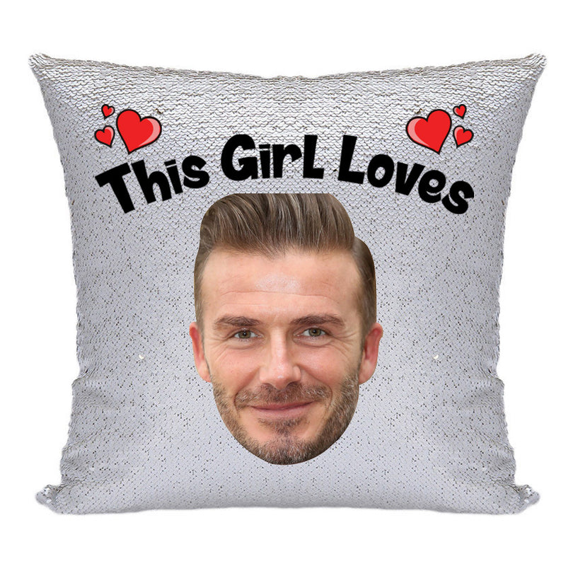 RED MAGIC SEQUIN CUSHION- ANY NAME LOVES DAVID BECKHAM