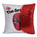 RED MAGIC SEQUIN CUSHION- ANY NAME LOVES DEADPOOL