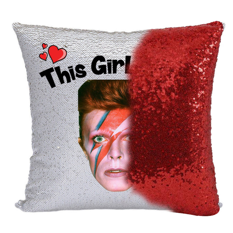 RED MAGIC SEQUIN CUSHION- ANY NAME LOVES DAVID BOWIE 80s