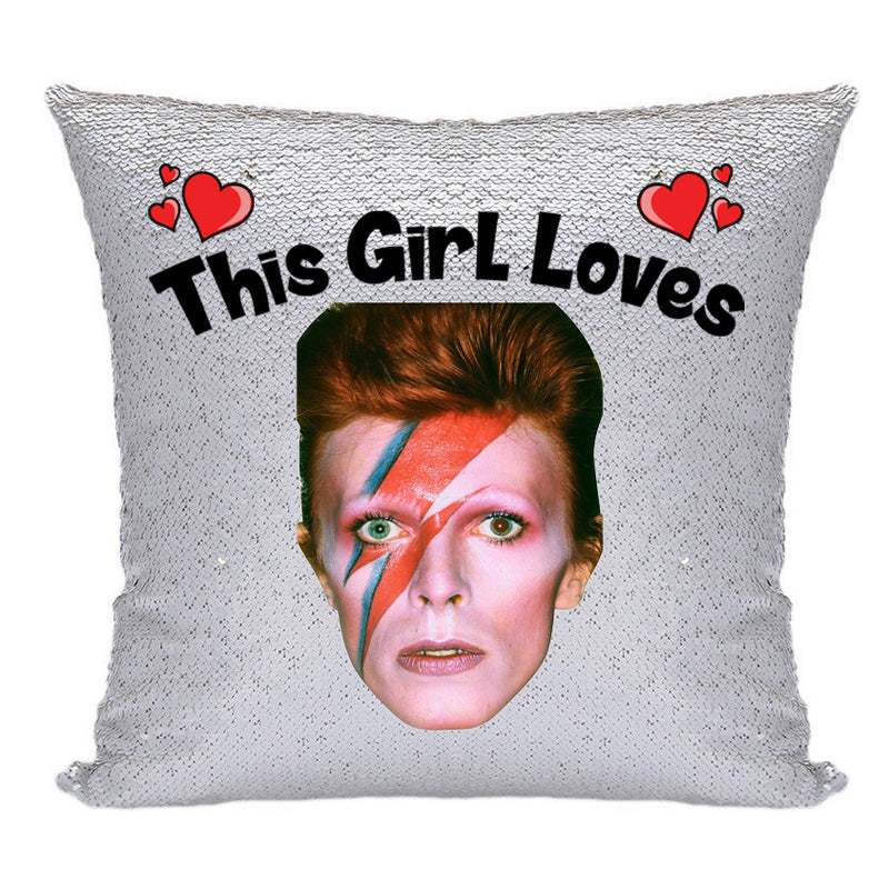 RED MAGIC SEQUIN CUSHION- ANY NAME LOVES DAVID BOWIE 80s