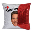 RED MAGIC SEQUIN CUSHION- ANY NAME LOVES DAVID HASSLEHOFF