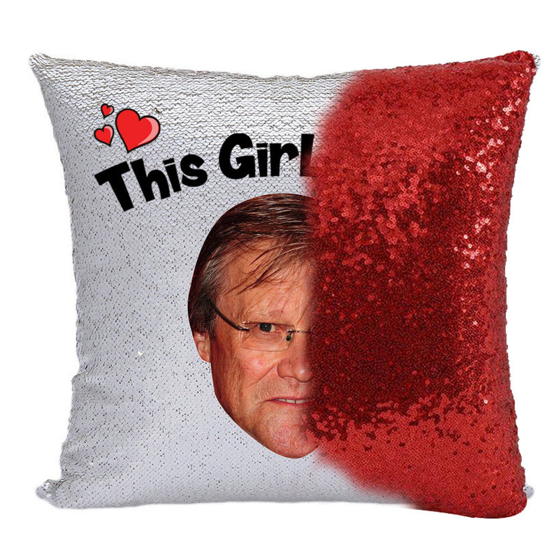 RED MAGIC SEQUIN CUSHION- ANY NAME LOVES DAVID NEILSON AKA ROY