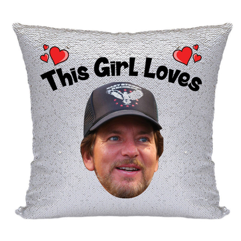 RED MAGIC SEQUIN CUSHION- ANY NAME LOVES EDDIE VEDDER