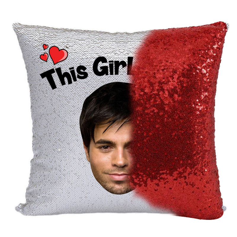 RED MAGIC SEQUIN CUSHION- ANY NAME LOVES ENRIQUE IGLESIAS