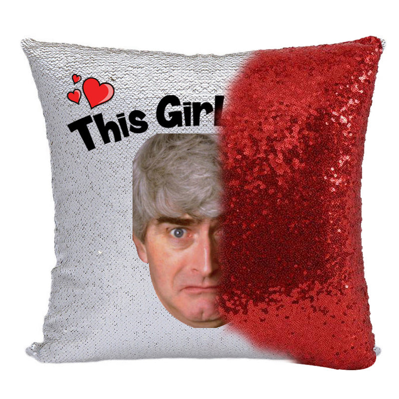 RED MAGIC SEQUIN CUSHION- ANY NAME LOVES FATHER TED