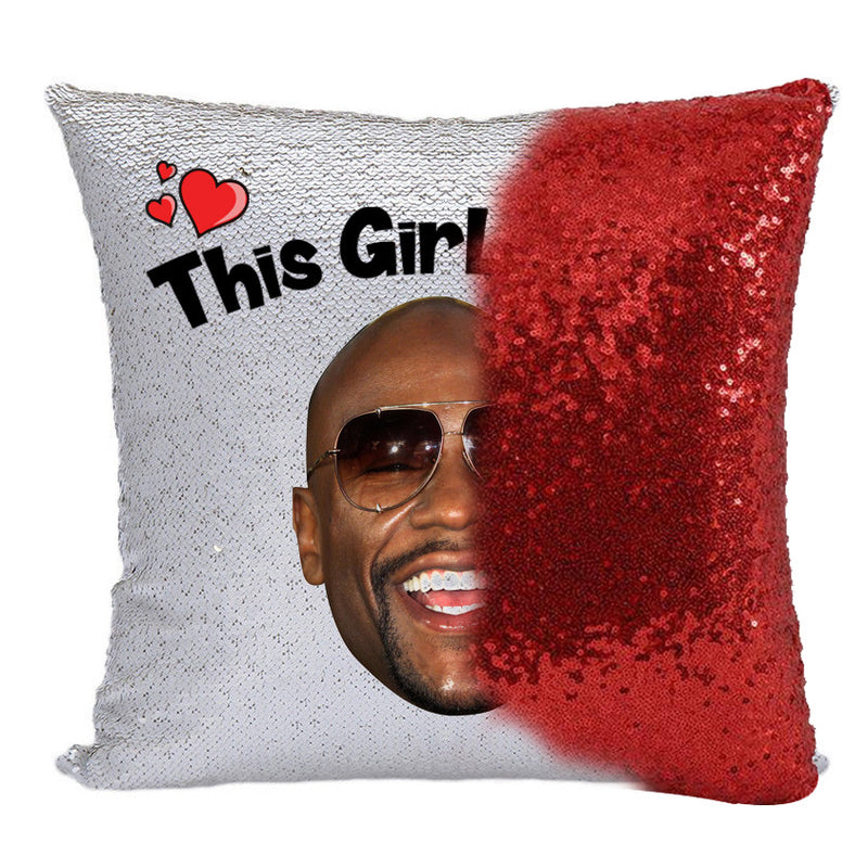 RED MAGIC SEQUIN CUSHION- ANY NAME LOVES FLOYD MAYWEATHER