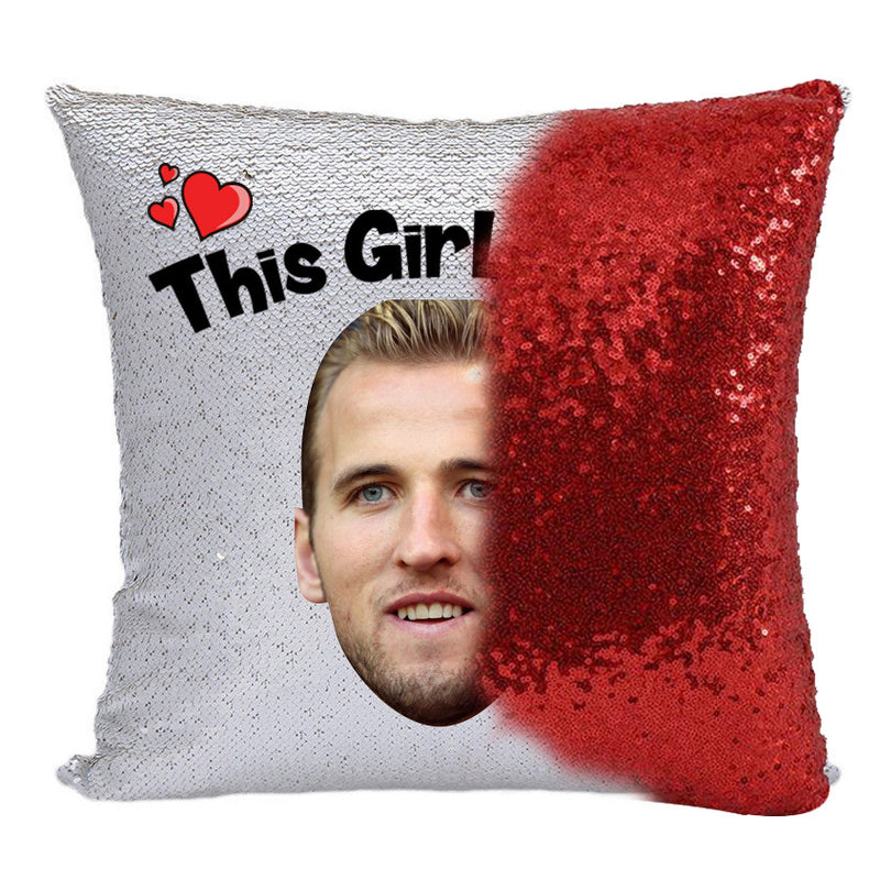 RED MAGIC SEQUIN CUSHION- ANY NAME LOVES HARRY KANE 2