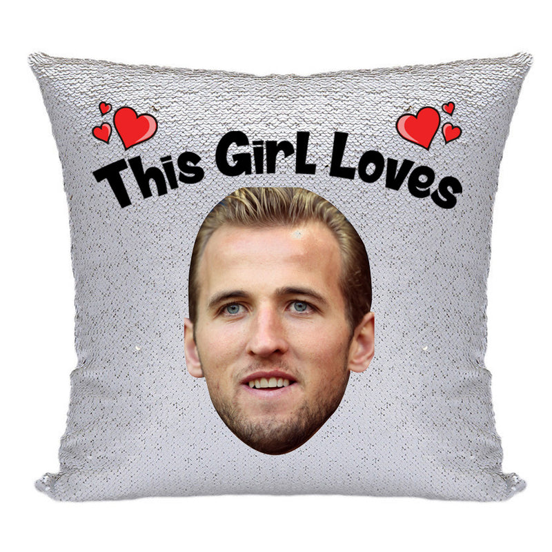 RED MAGIC SEQUIN CUSHION- ANY NAME LOVES HARRY KANE 2