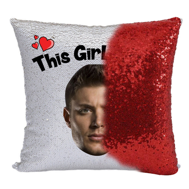 RED MAGIC SEQUIN CUSHION- ANY NAME LOVES JENSEN ACKLES
