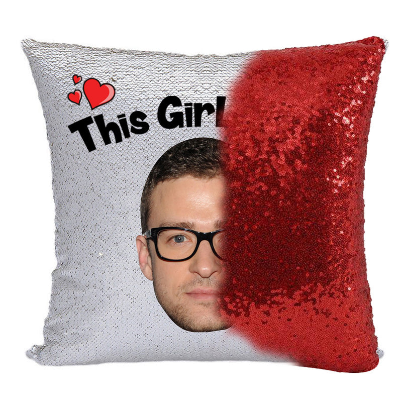 RED MAGIC SEQUIN CUSHION- ANY NAME LOVES JUSTIN TIMBERLAKE
