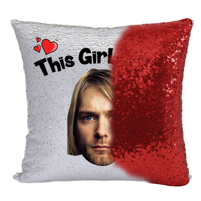RED MAGIC SEQUIN CUSHION- ANY NAME LOVES KURT COBAIN ROLLING STONES