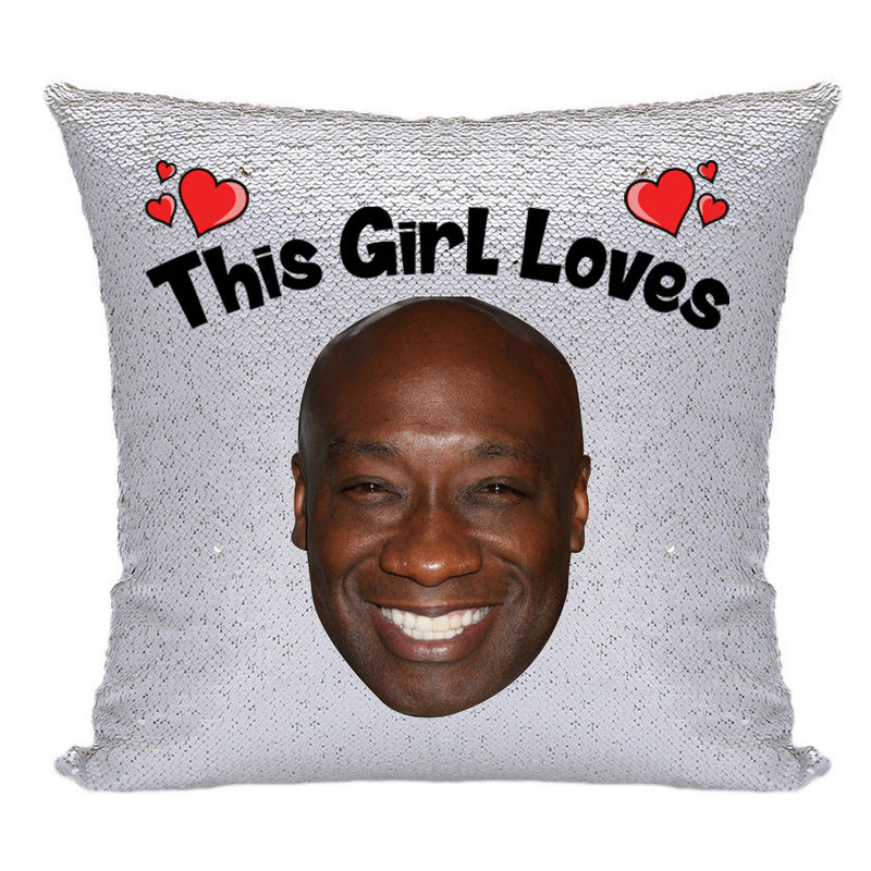 RED MAGIC SEQUIN CUSHION- ANY NAME LOVES MICHAEL CLARKE DUNCAN