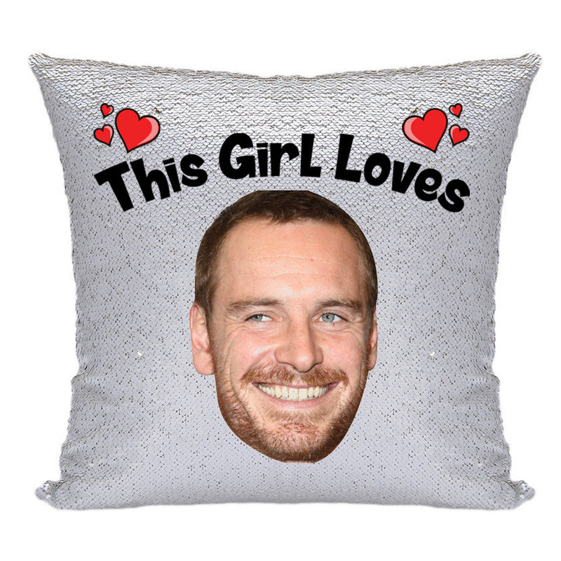 RED MAGIC SEQUIN CUSHION- ANY NAME LOVES MICHAEL FASSBENDER